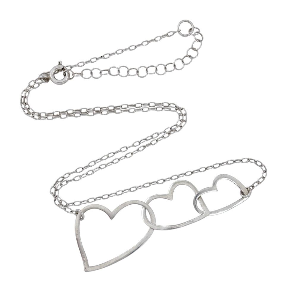 Vintage Sterling Silver 925 Interlocking Heart Pendant Necklace 15.5"-17.5"